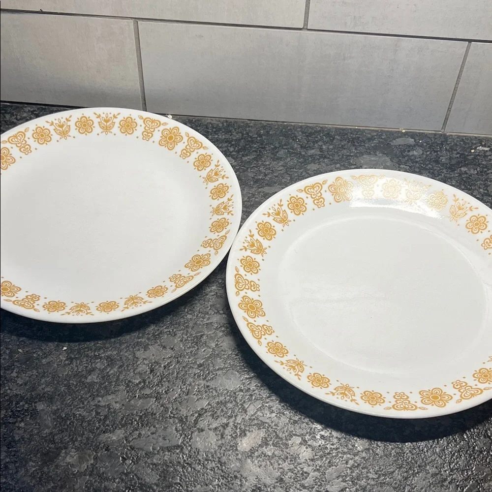Corelle set of 2 BUTTERFLY GOLD 10” Dinner Plates. Great shape